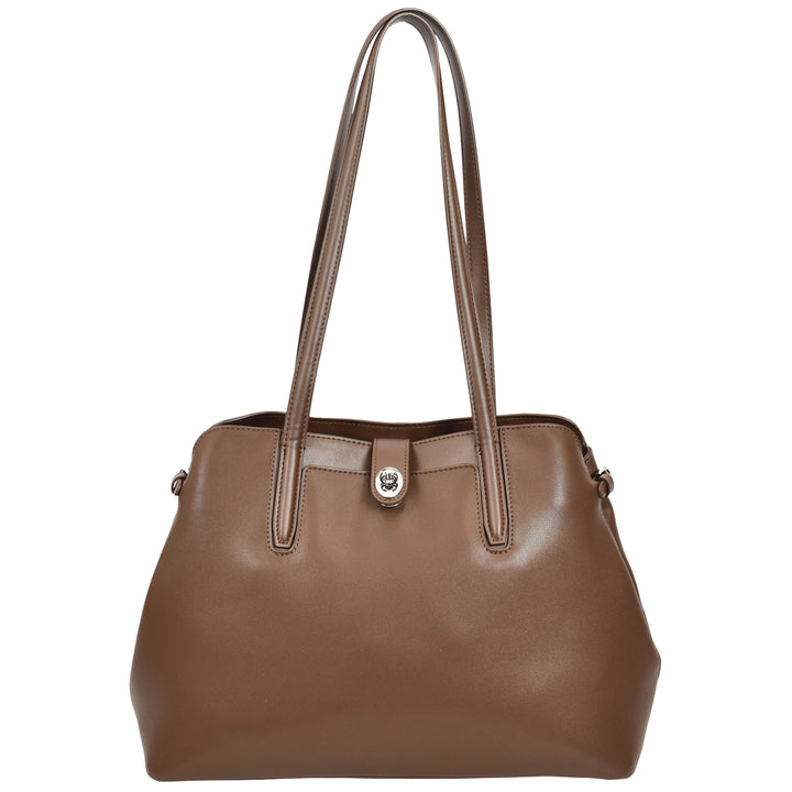 Womens Leather Tote Bag Elegant Shoulder Handbag Ilara Coffee 1