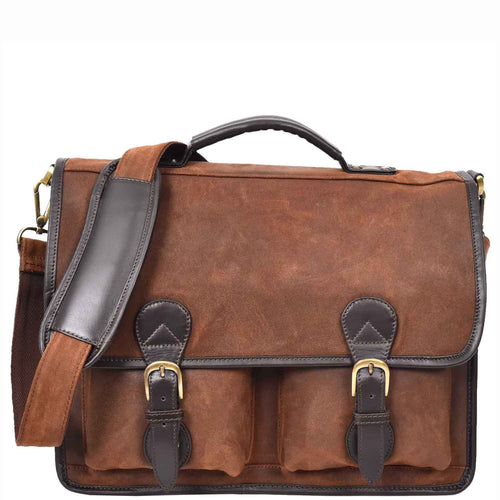 Mens Real Leather Organiser Laptop Bag Vintage Brown Briefcase Finn