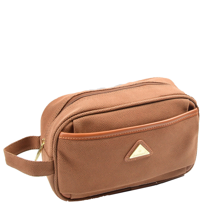 Faux Leather Toiletry Wash Bag Travel HOL8202 Camel 1