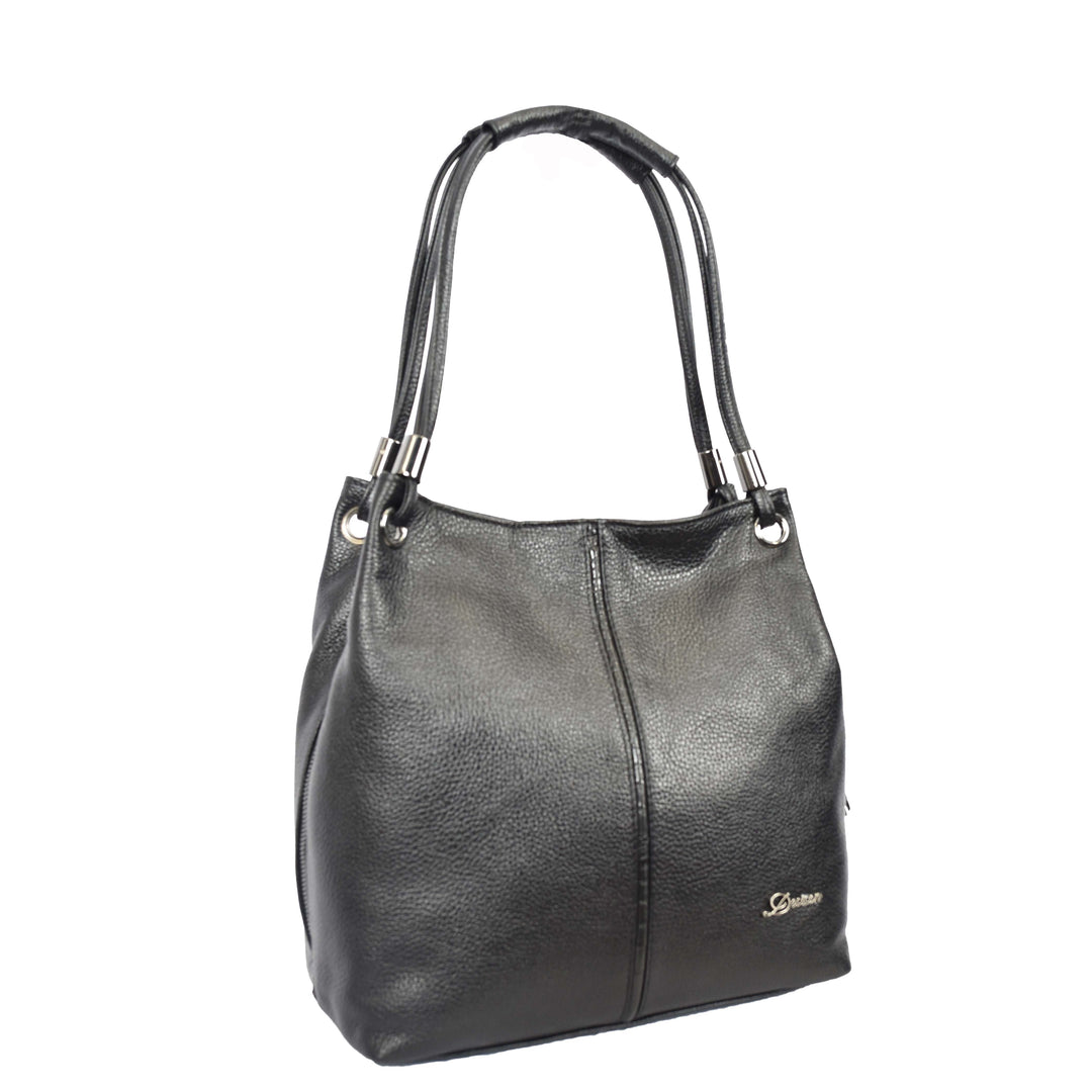 Womens Leather Shoulder Bag Large Hobo Handbag Barbara Black 1