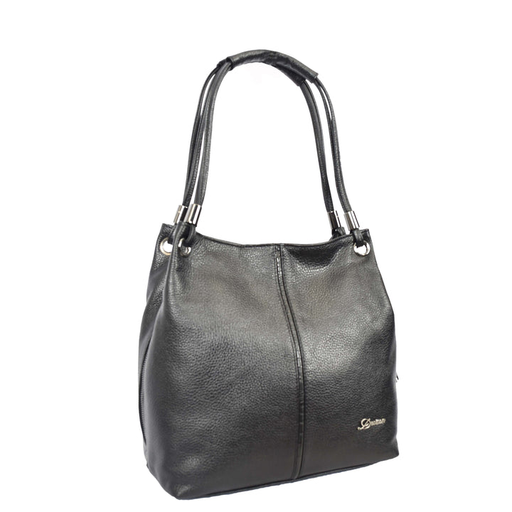 Womens Leather Shoulder Bag Large Hobo Handbag Barbara Black 1
