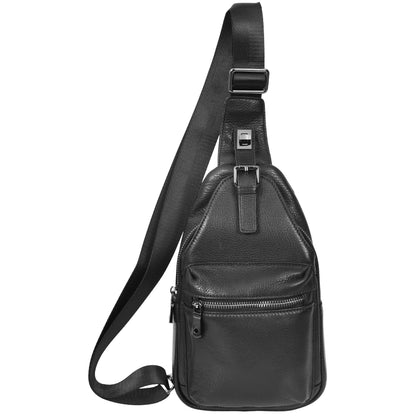 Real Leather Cross Body Chest Bag Phoenix Black