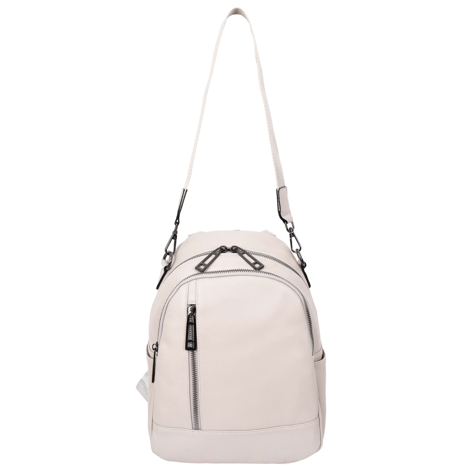 Womens Real Leather Casual Backpack Victoria Off White 3