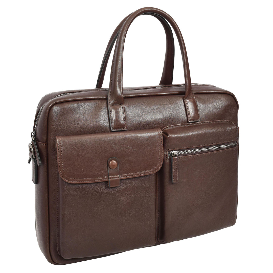 Mens Premium Leather Briefcase With Laptop Compartment Business Office Use Bag Felix Brown