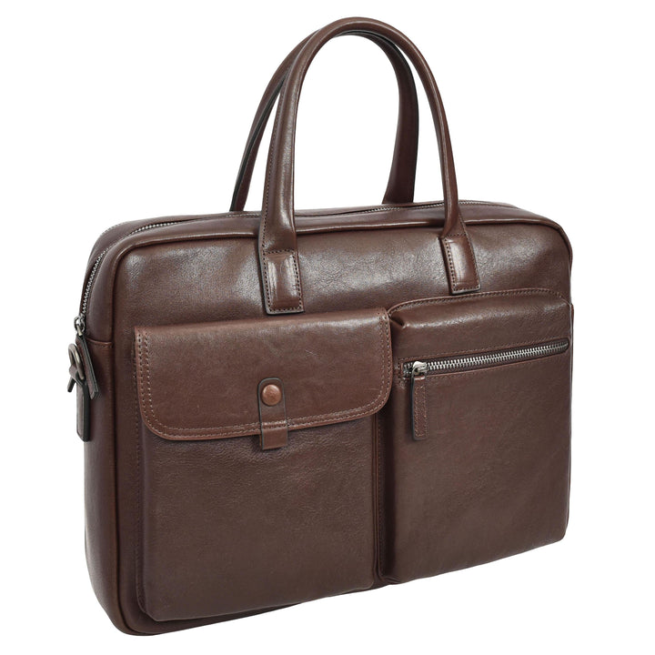 Mens Premium Leather Briefcase With Laptop Compartment Business Office Use Bag Felix Brown