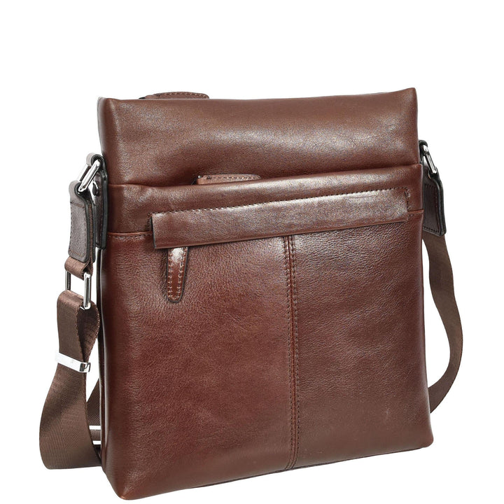 Mens Real Leather Cross body Bag Messenger Shoulder Flight Bag Classic Design Zion Brown