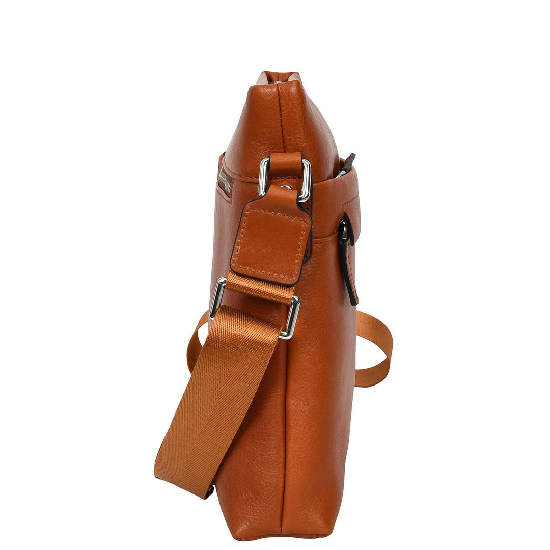 Mens Real Leather Cross body Bag Messenger Shoulder Flight Bag Classic Design Zion Tan