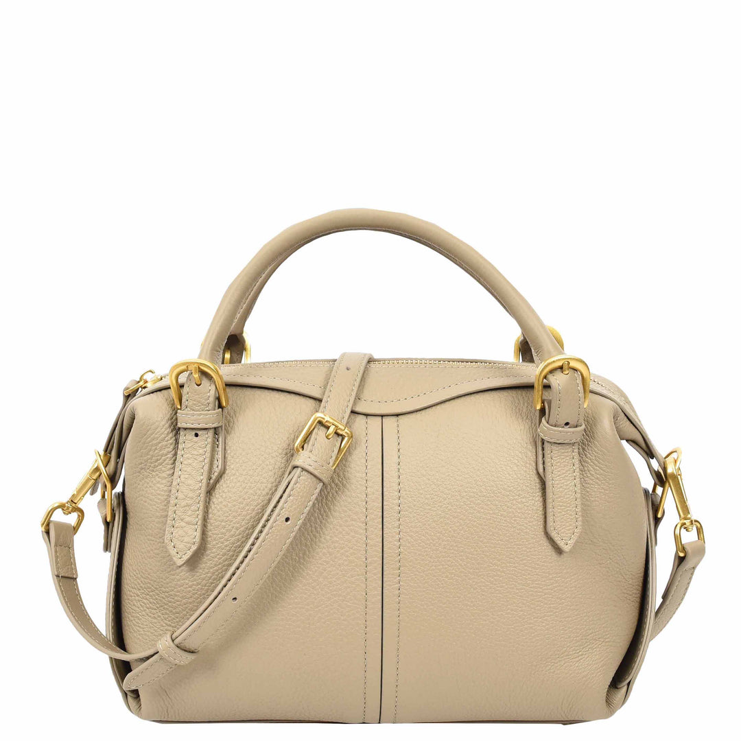 Women's Leather Satchel Handbag Top Handle Crossbody Purse Freya Taupe 1