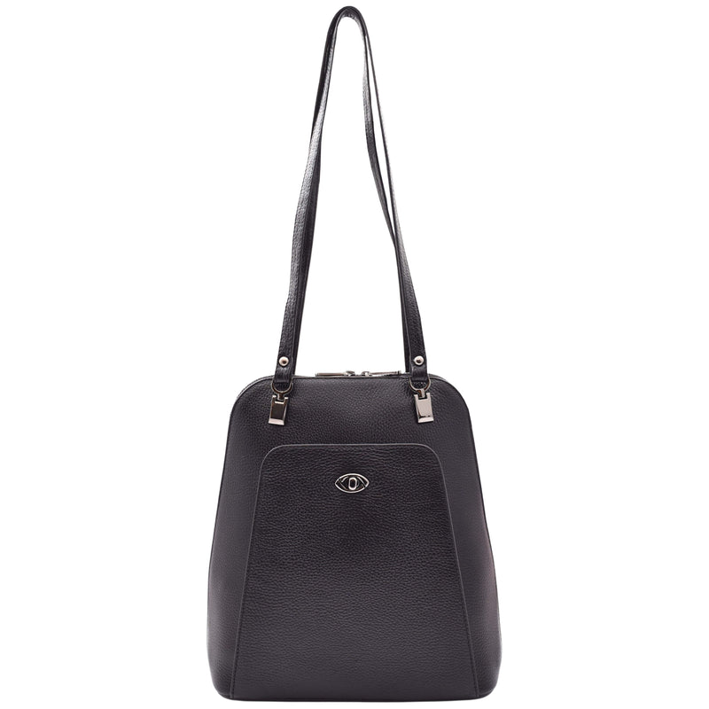 Womens Leather Backpack Mid Size Shoulder Bag Fern Black 1