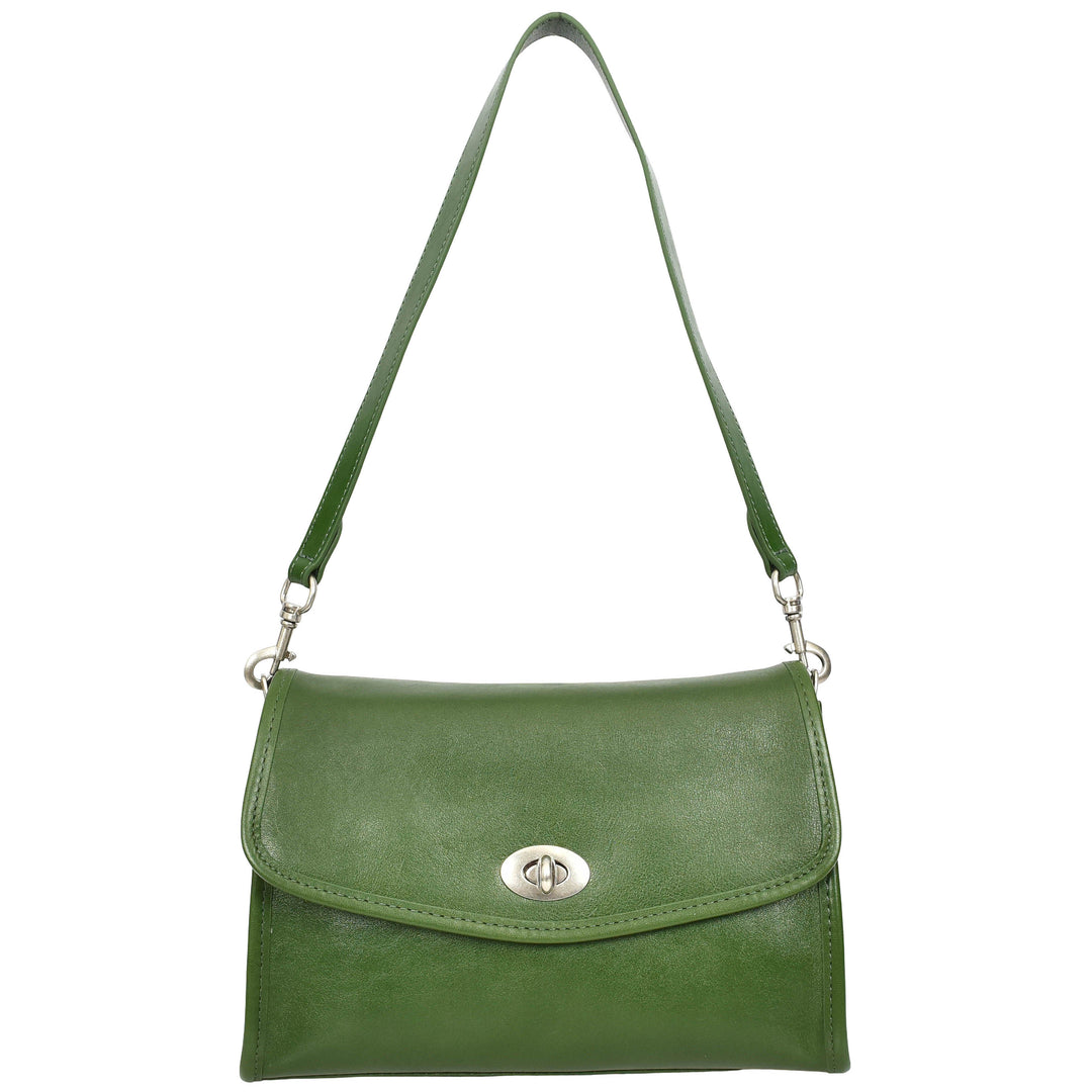 Women's Genuine Leather Flap-Over Crossbody Shoulder Bag with 2-in-1 Style Arden Green