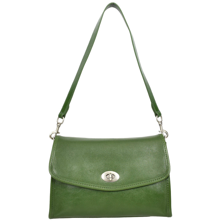 Women's Genuine Leather Flap-Over Crossbody Shoulder Bag with 2-in-1 Style Arden Green