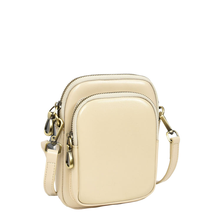Womens Real Leather Sling Pouch Small Crossbody Bag Isobel Off White