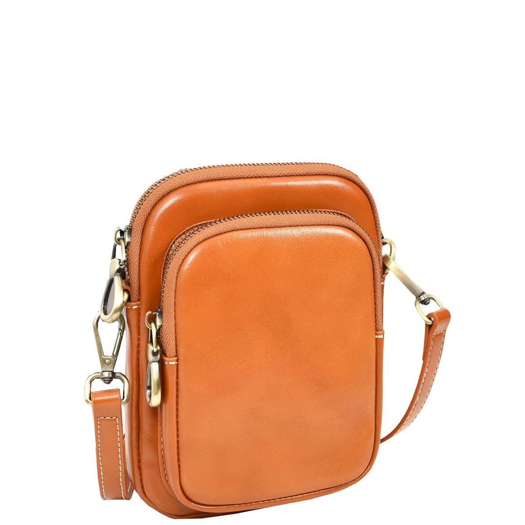 Womens Real Leather Sling Pouch Small Crossbody Bag Isobel Tan