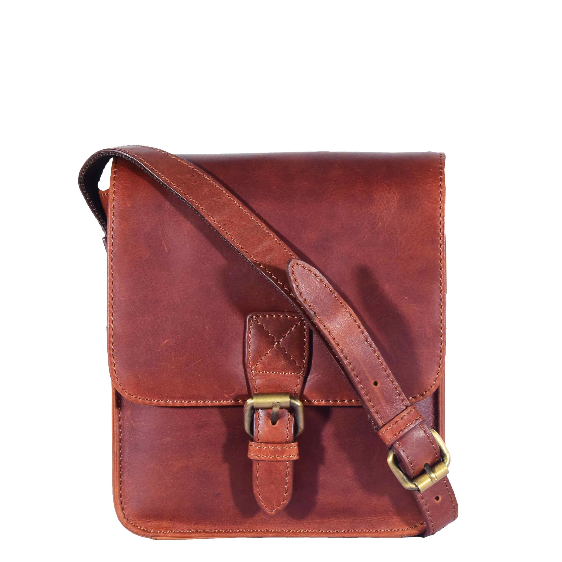 Mens Casual Real Leather Cross Body Organiser Bag NAPLES Tan