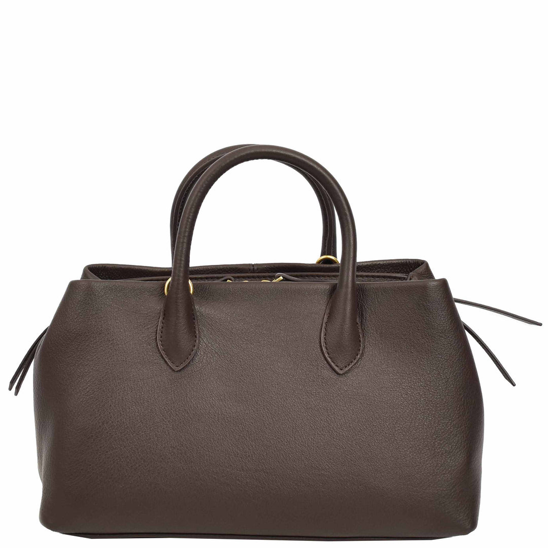 Women's Leather Structured Tote Handbag Detachable Strap Ingrid Brown 1