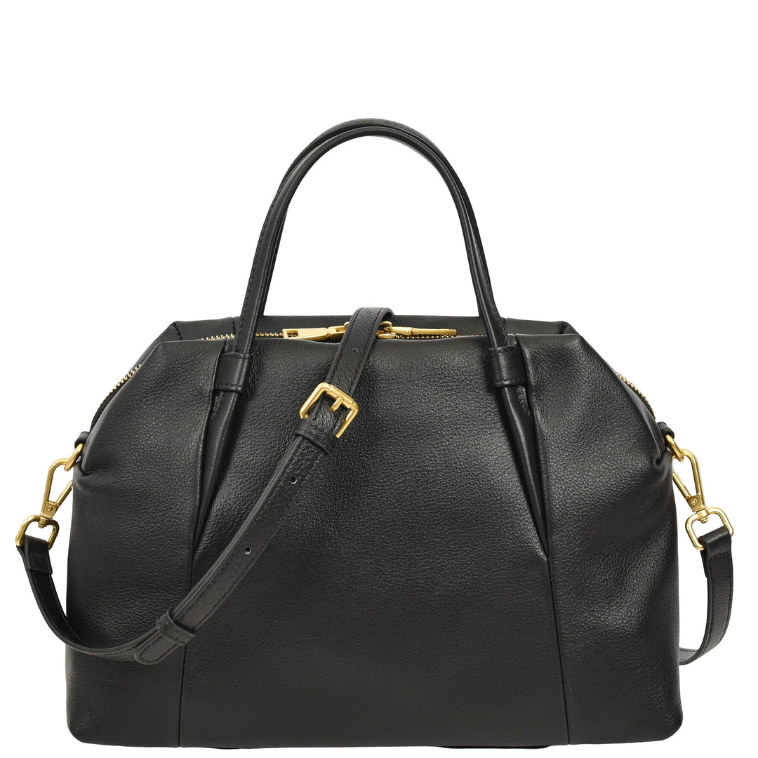 Women's Leather Satchel Handbag Large Tote Katy Black 1