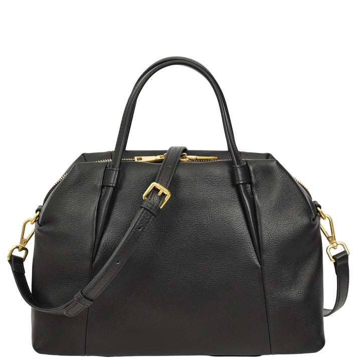 Women's Leather Satchel Handbag Large Tote Katy Black 1