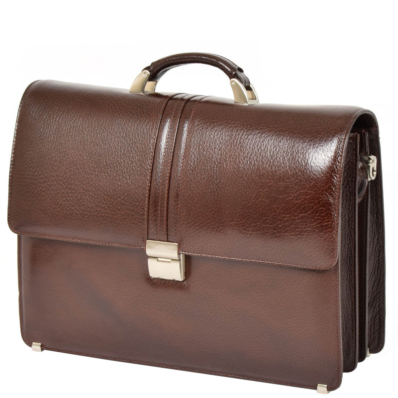 Mens Real Leather Briefcase Classic Bag Organiser CARTER Brown