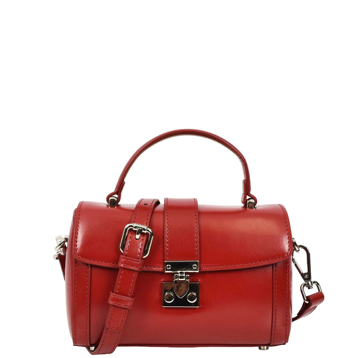 Women's Glazed Leather Handbag Mini Size Fashion Bag Top Handle HOL2613 Red