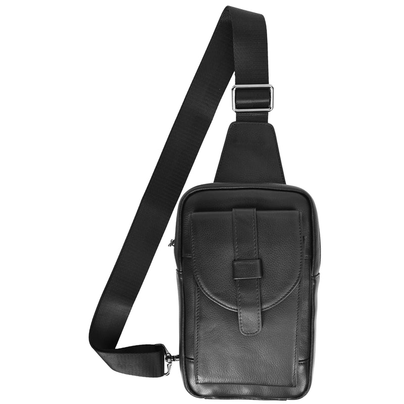 Real Leather Cross Body Chest Bag Elliot Black 2