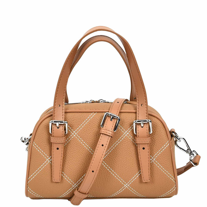 Women's Leather Satchel Handbag Quilted Stitch Design Anya Tan 1