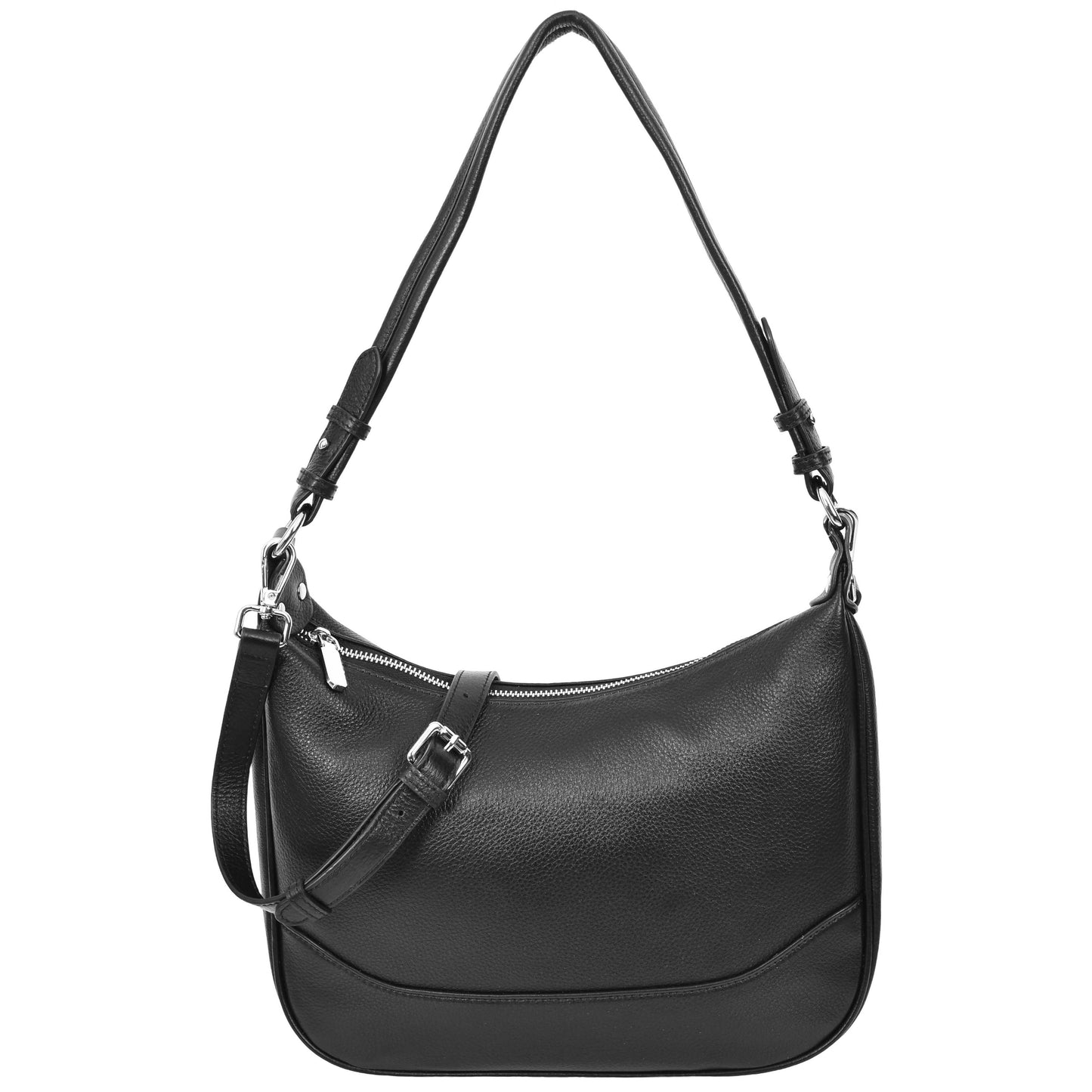 Womens Leather Hobo Style Shoulder Bag Daphne Black