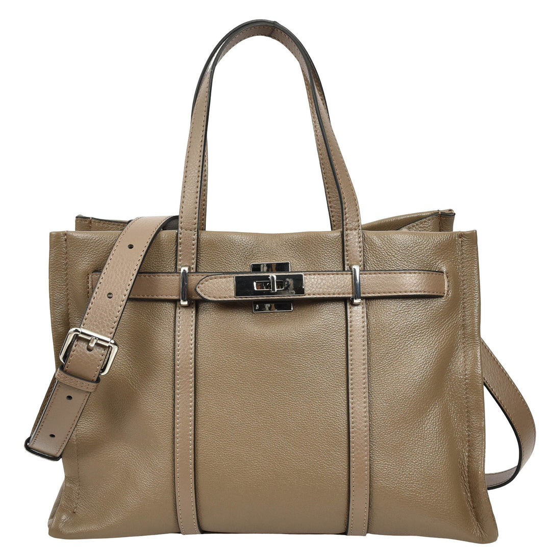 Women's Real Leather Handbag Detachable Strap Shoulder Bag Raven Khaki 1