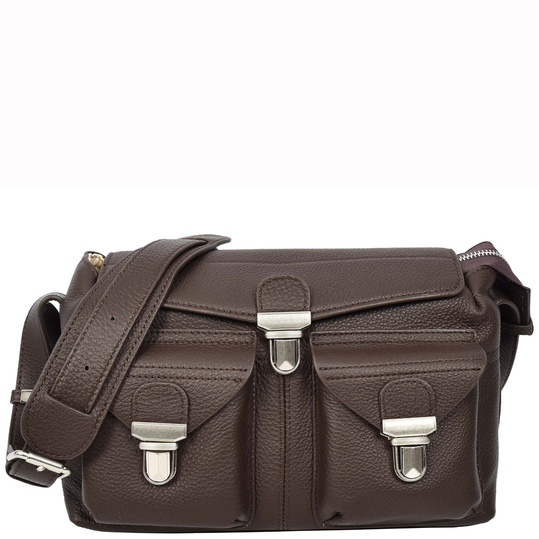 Women's Real Leather Satchel Shoulder Bag Adjustable Strap Renee Brown 1