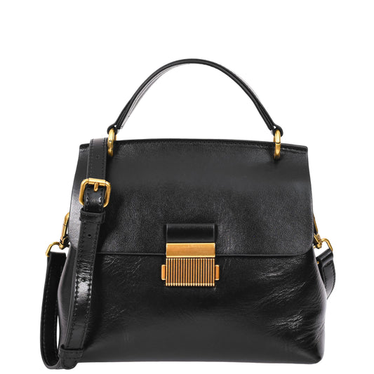 Womens Real Leather Small Handbag Gabriella Black