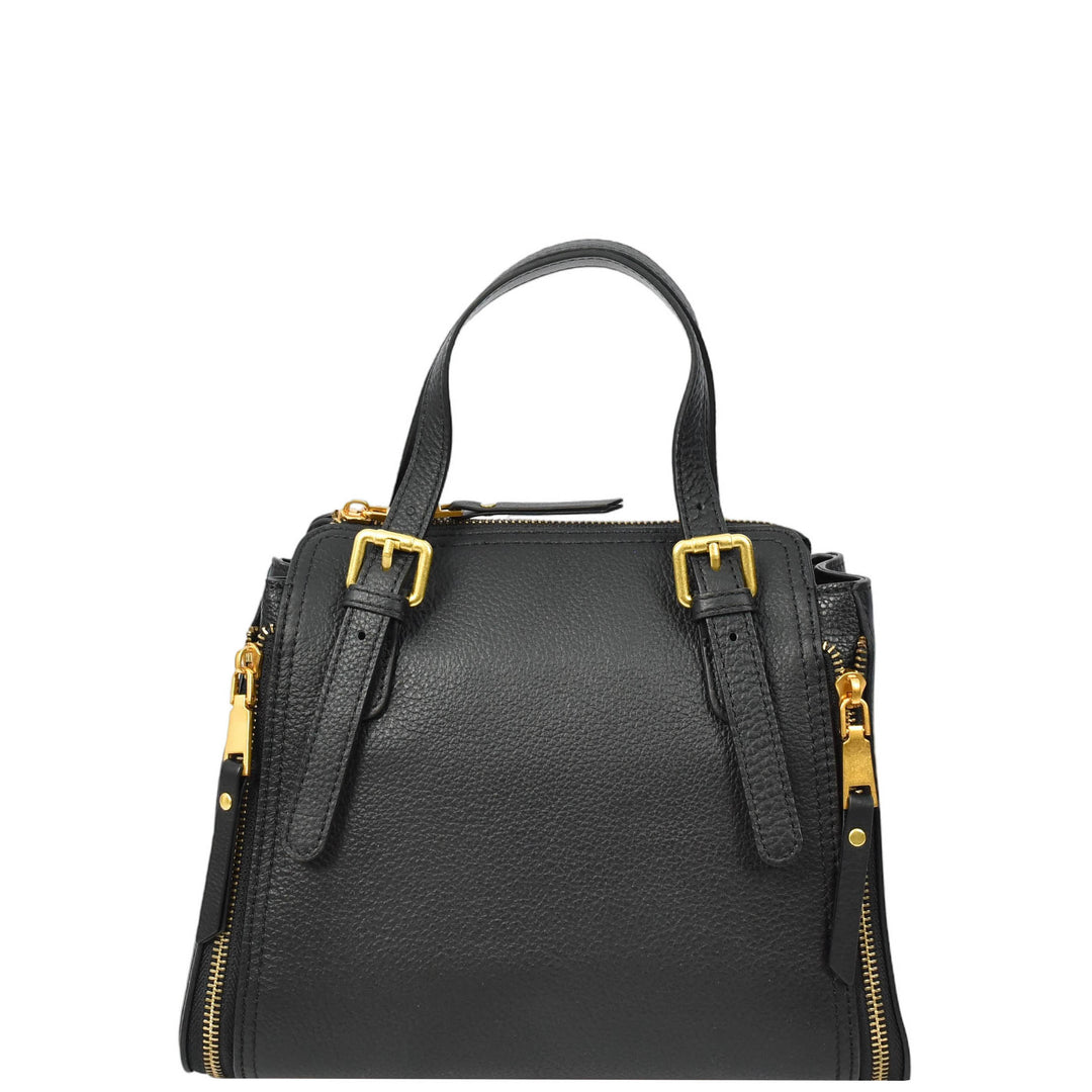 Womens Real Leather Handbag Small Size Top-Handle Style Juniper Black-2