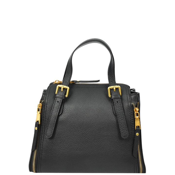 Womens Real Leather Handbag Small Size Top-Handle Style Juniper Black-2