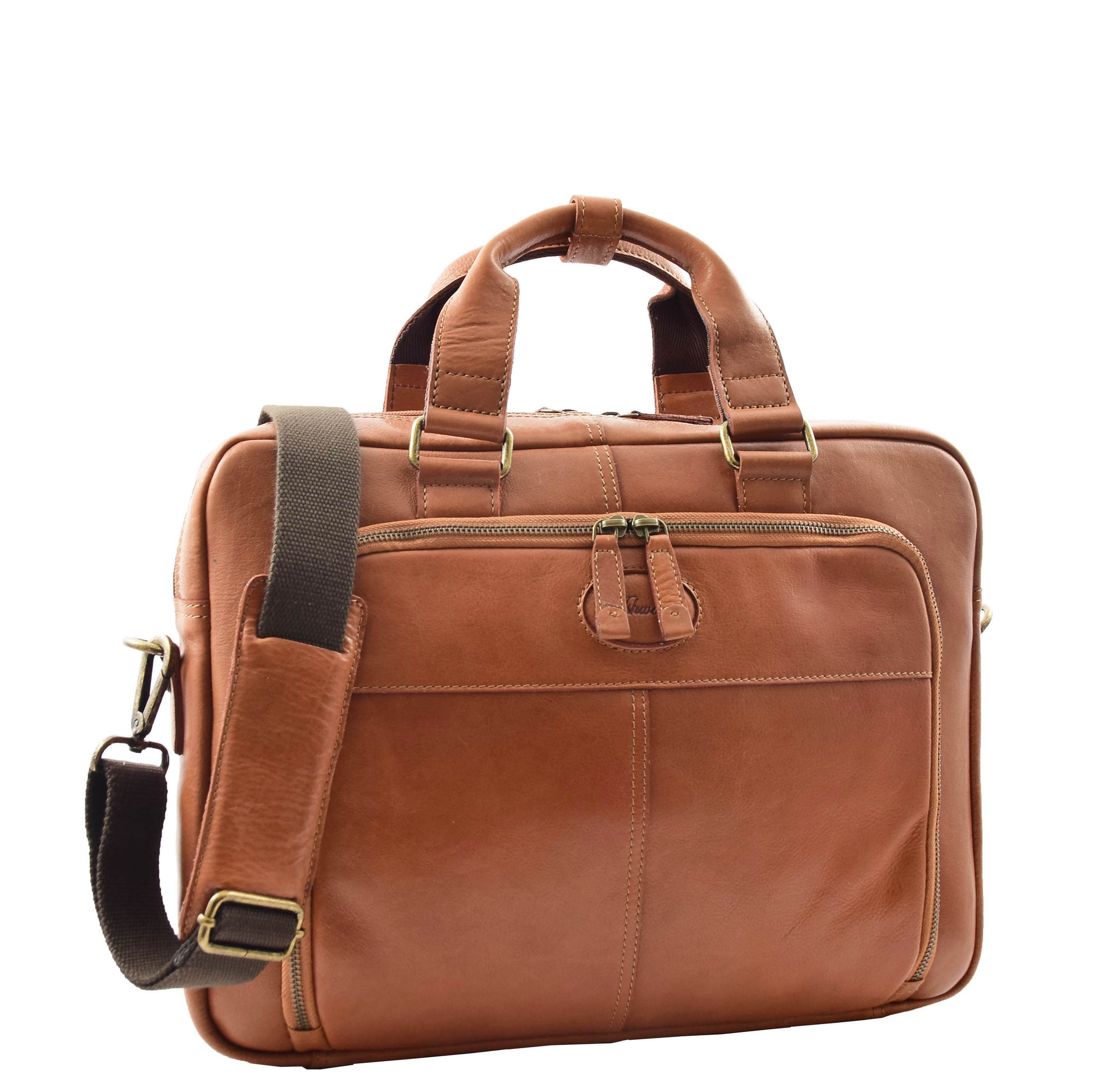 Mens Leather Laptop Organiser Briefcase HL341 Tan