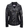 Womens Real Leather Biker Jacket Cross Zip Pockets Cherry Black 1