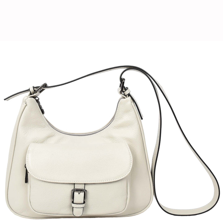 Womens Classic Genuine Leather Shoulder Bag Liora White 1