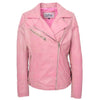 Womens Real Leather Biker Jacket Cross Zip Pockets Cherry Pink 1