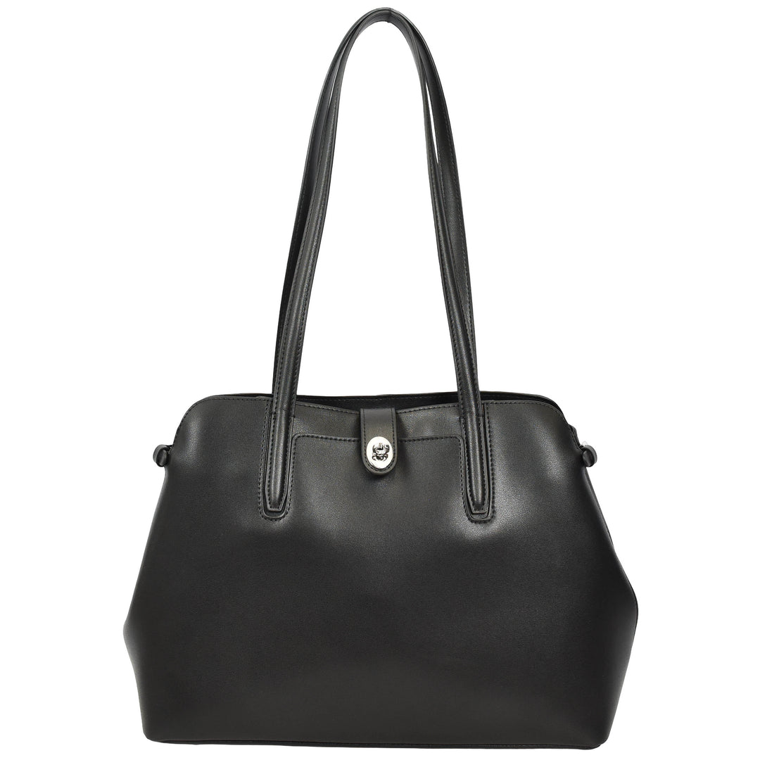 Womens Leather Tote Bag Elegant Shoulder Handbag Ilara Black 1