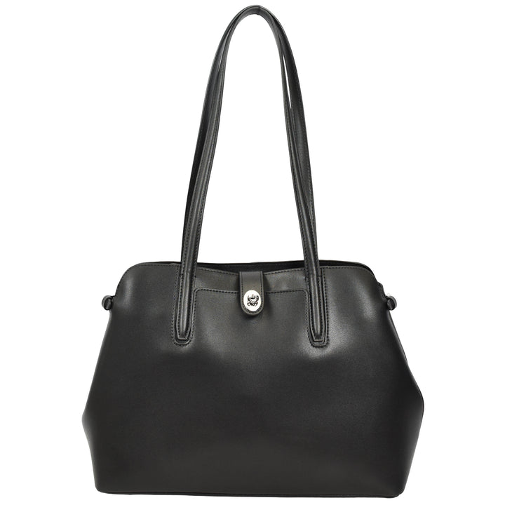 Womens Leather Tote Bag Elegant Shoulder Handbag Ilara Black 1