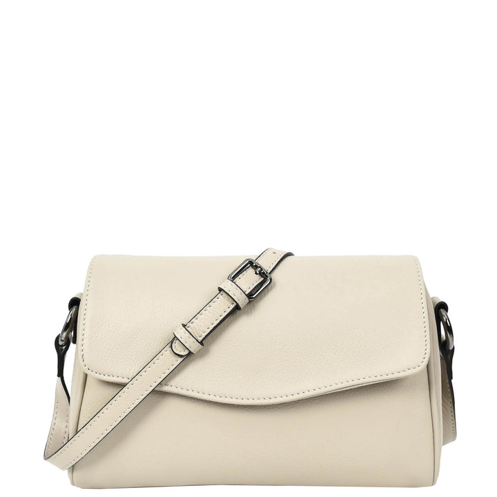 Womens Real Leather Cross Body Bag Small Organiser Classic Style Colette Off White-1
