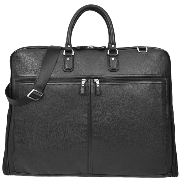 Genuine Leather Slim Suit Carrier Dress Garment Travel Bag Lared Black-1