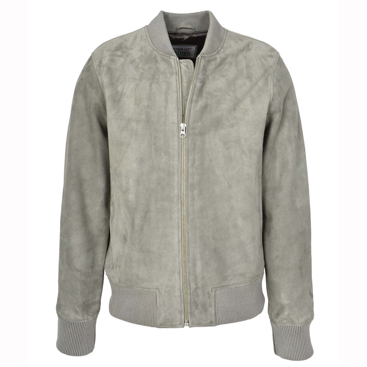 Mens Real Goat Suede Bomber Jacket MA-1 Varsity Design Ryan Grey