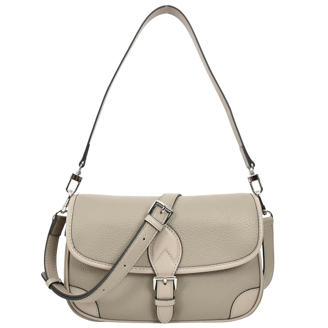 Women's Leather Classic Shoulder Bag Casual Style with Multiple Straps Capri Grey