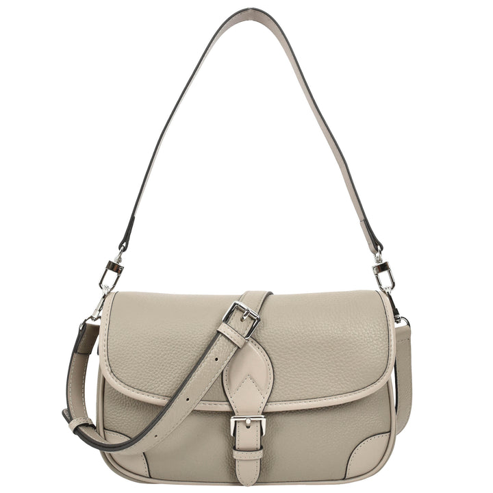 Women's Leather Classic Shoulder Bag Casual Style with Multiple Straps Capri Grey