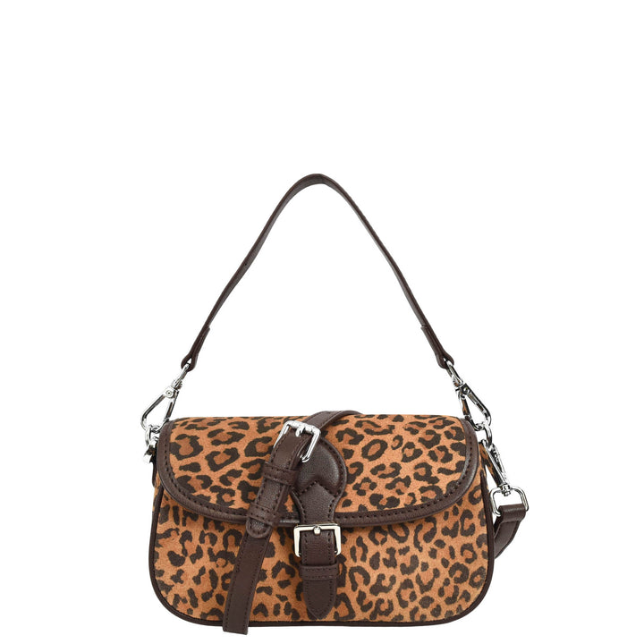 Women’s Real Suede Crossbody Bag Small Handbag Elodie Leopard Print