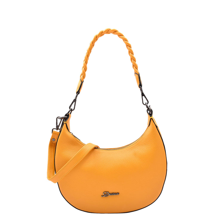 Womens Leather Twist Handle Strap Zip Cross Body Bag SARAH Yellow 1