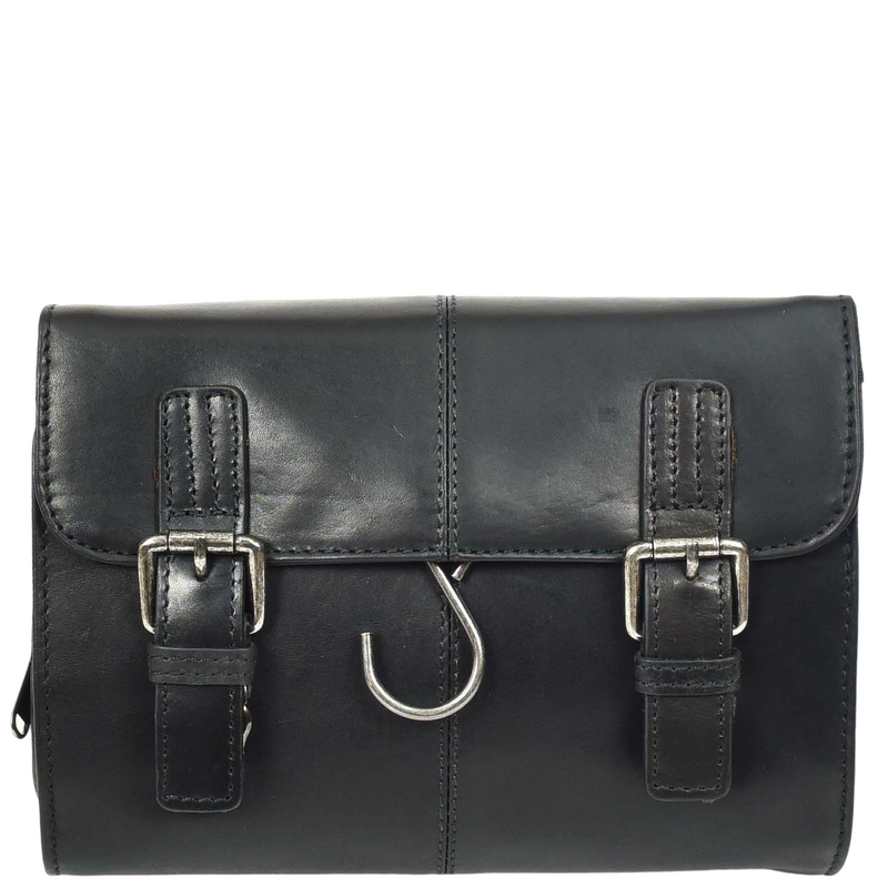 Real Leather Hanging Toiletry Wash Bag Mens Cruise Black 5