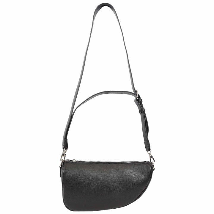 Women's Real Leather Crossbody Bag Half-Moon Style Agnes Black 1