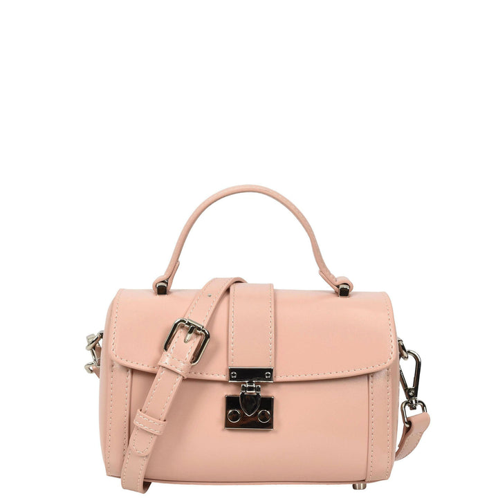 Women's Glazed Leather Handbag Mini Size Fashion Bag Top Handle HOL2613 Pink