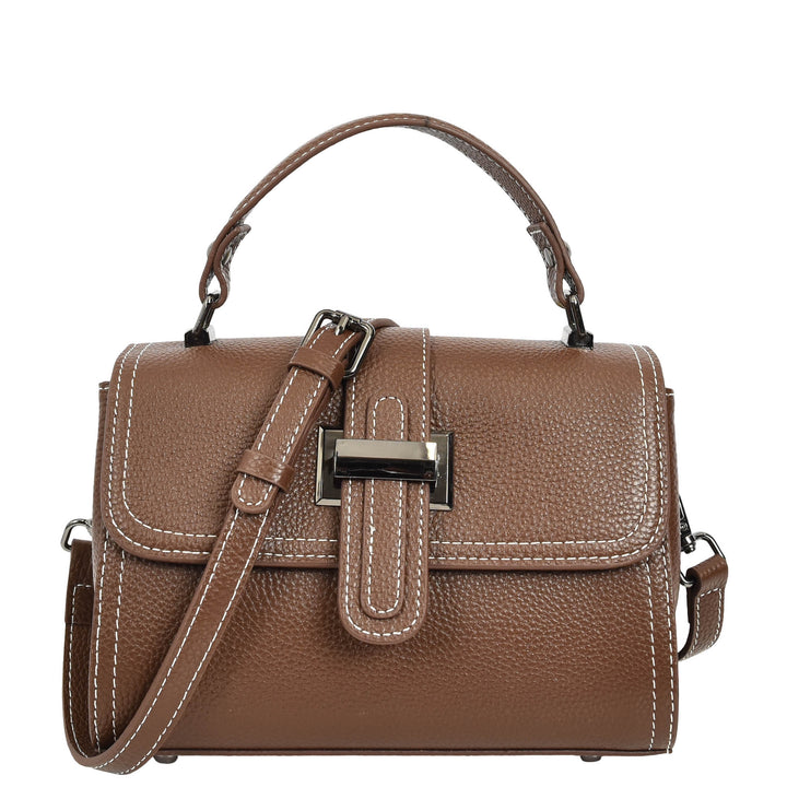 Womens Leather Shoulder Handbag Top Handle Crossbody Bag Polly Brown 1