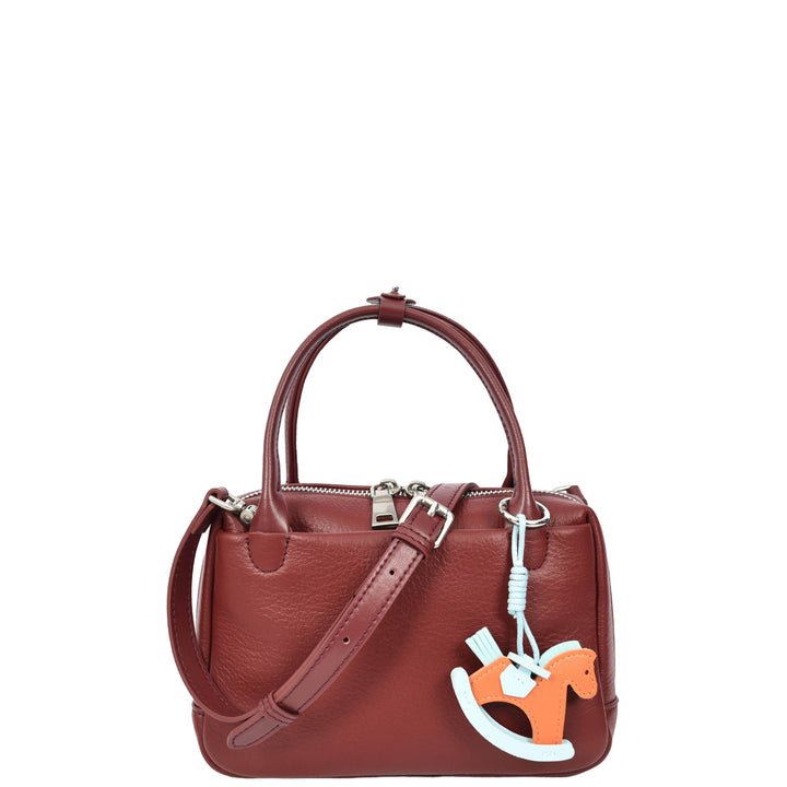 Womens Real Leather Handbag Small Top-Handle Style Beatrice Burgundy