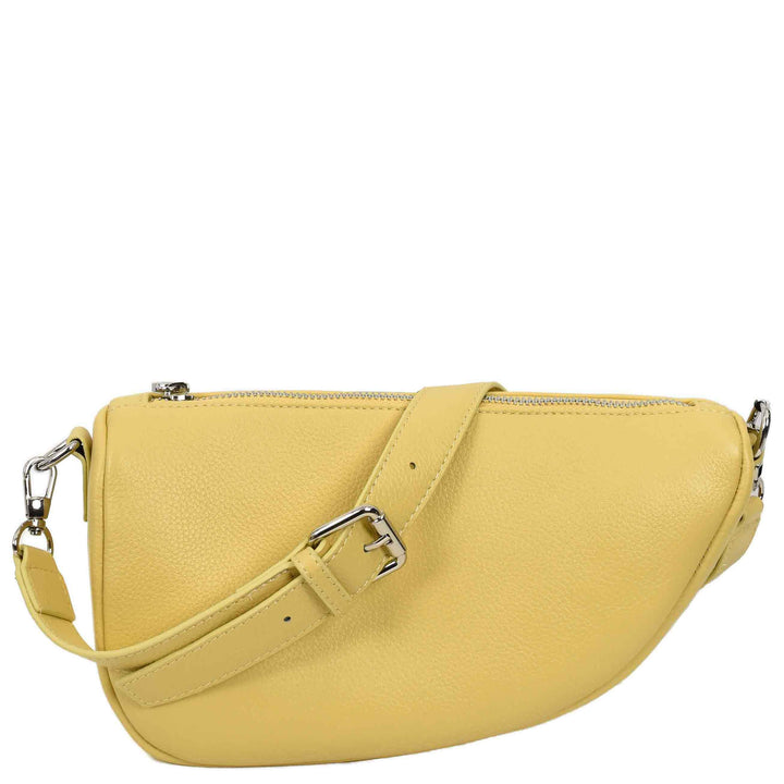 Women's Real Leather Crossbody Bag Half-Moon Style Agnes Yellow 1